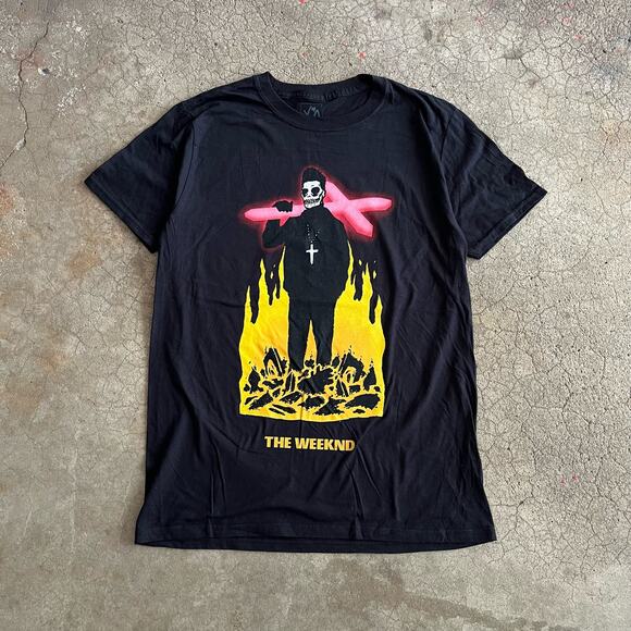 The Weekend Starboy Skull Cross Flames Black Tee XO Back Hit 2016 R&B Mens M - Picture 1 of 8